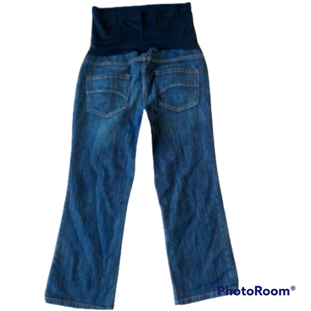 Maternity by Attitude Unknown Dark Blue Denim Capris Full Panel Womens - Picture 2 of 4